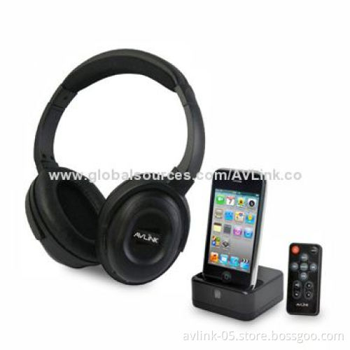 915MHz Wireless Stereo RF Headphones for iPod with 30-pin Docking Transmitter and Remote Control